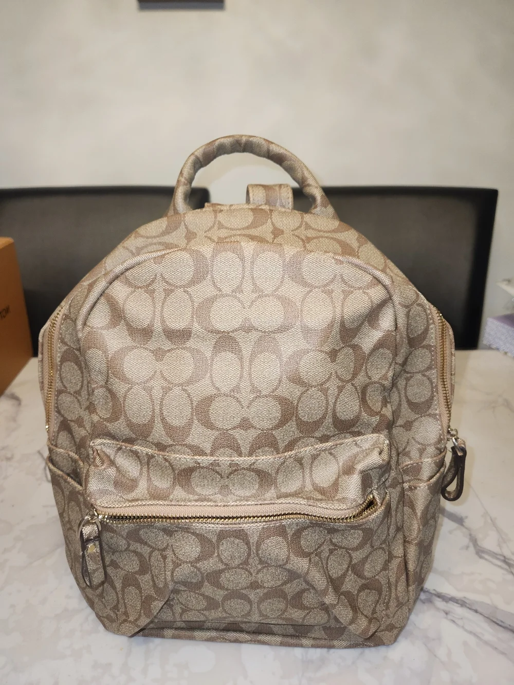 Coach Beige/Tan Signature Pattern Backpack - Picture 2 of 4
